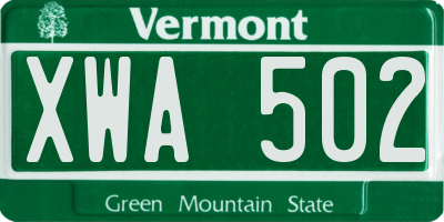 VT license plate XWA502