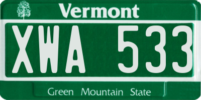 VT license plate XWA533
