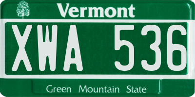 VT license plate XWA536