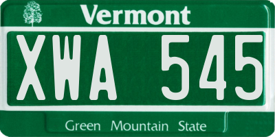 VT license plate XWA545