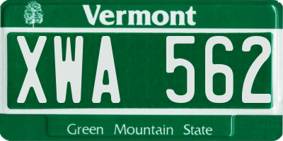 VT license plate XWA562