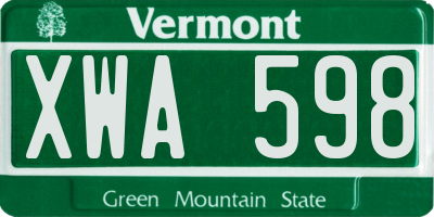 VT license plate XWA598