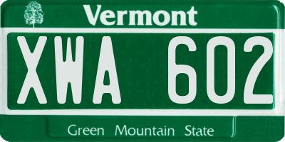 VT license plate XWA602