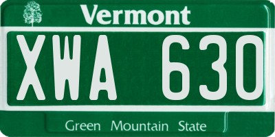 VT license plate XWA630