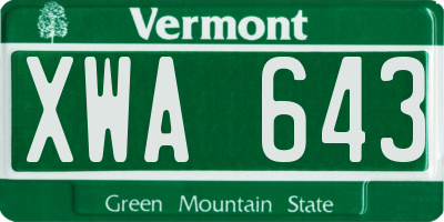 VT license plate XWA643