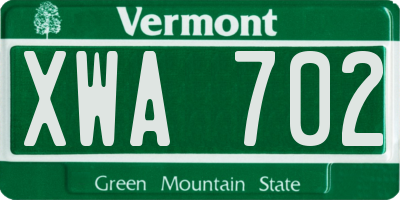 VT license plate XWA702
