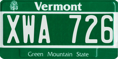 VT license plate XWA726