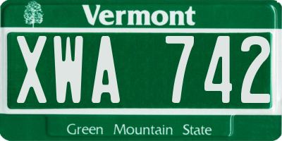 VT license plate XWA742