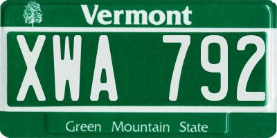 VT license plate XWA792
