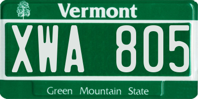 VT license plate XWA805