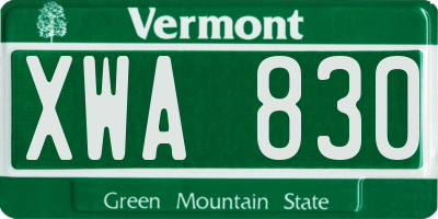 VT license plate XWA830