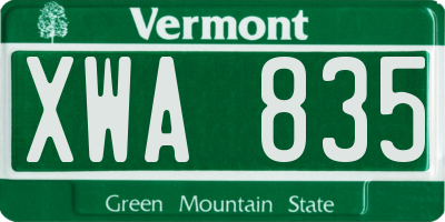 VT license plate XWA835