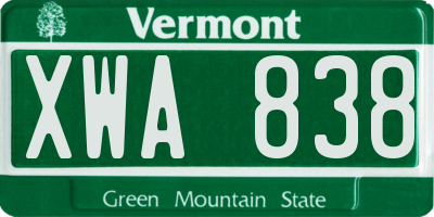 VT license plate XWA838