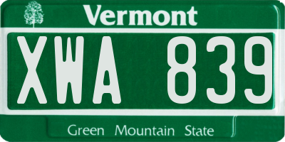 VT license plate XWA839