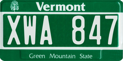 VT license plate XWA847