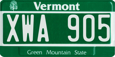 VT license plate XWA905