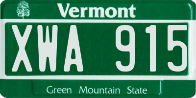 VT license plate XWA915