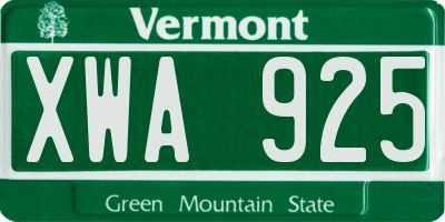 VT license plate XWA925