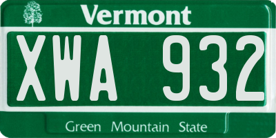 VT license plate XWA932