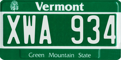 VT license plate XWA934