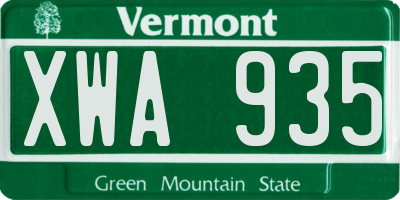 VT license plate XWA935