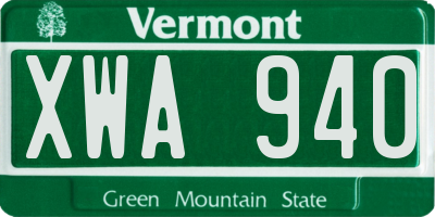 VT license plate XWA940
