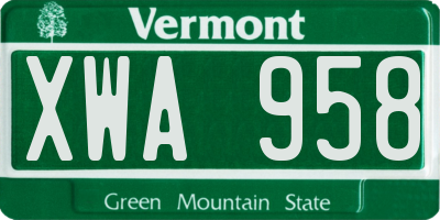 VT license plate XWA958