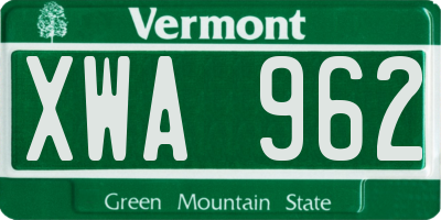 VT license plate XWA962