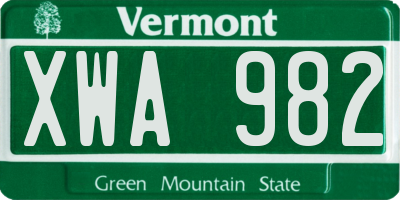 VT license plate XWA982