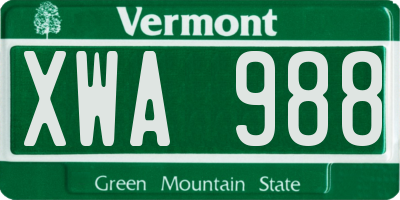 VT license plate XWA988