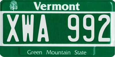 VT license plate XWA992