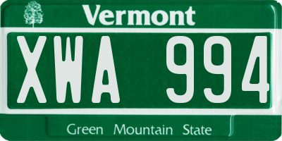 VT license plate XWA994