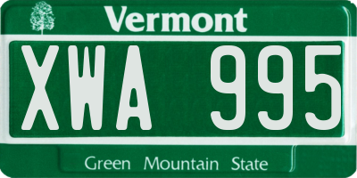 VT license plate XWA995
