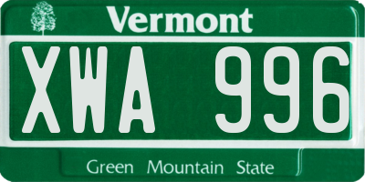 VT license plate XWA996