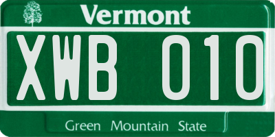 VT license plate XWB010
