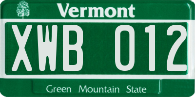 VT license plate XWB012