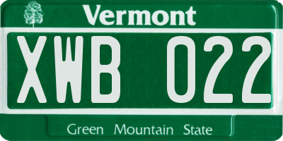 VT license plate XWB022