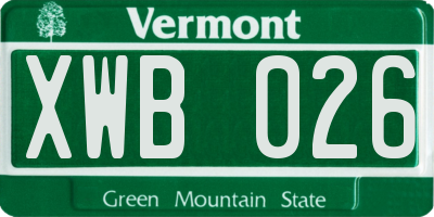 VT license plate XWB026