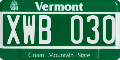 VT license plate XWB030