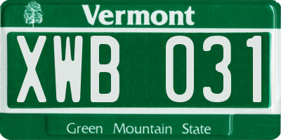 VT license plate XWB031