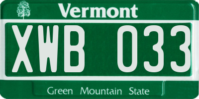 VT license plate XWB033