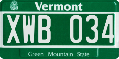 VT license plate XWB034