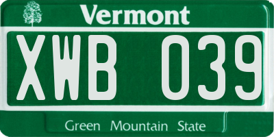 VT license plate XWB039