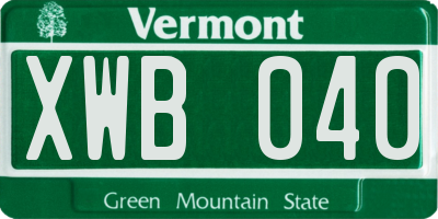 VT license plate XWB040