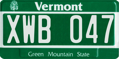 VT license plate XWB047