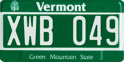 VT license plate XWB049
