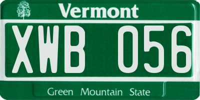 VT license plate XWB056