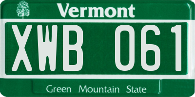 VT license plate XWB061