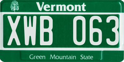 VT license plate XWB063