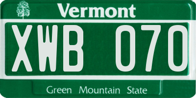 VT license plate XWB070